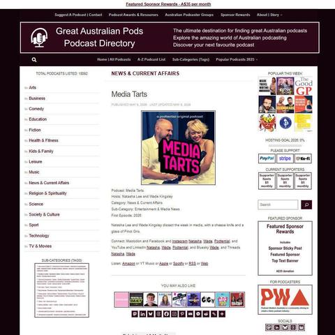 Media Tarts   
Screenshot of the podcast listing on the Great Australian Pods website