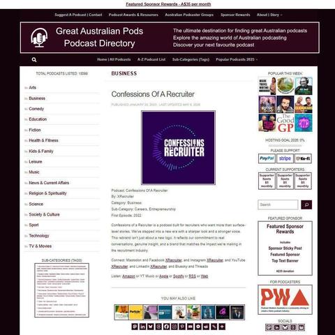 Confessions Of A Recruiter    
Screenshot of the podcast listing on the Great Australian Pods website