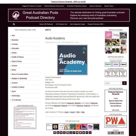 Audio Academy   
Screenshot of the podcast listing on the Great Australian Pods website
