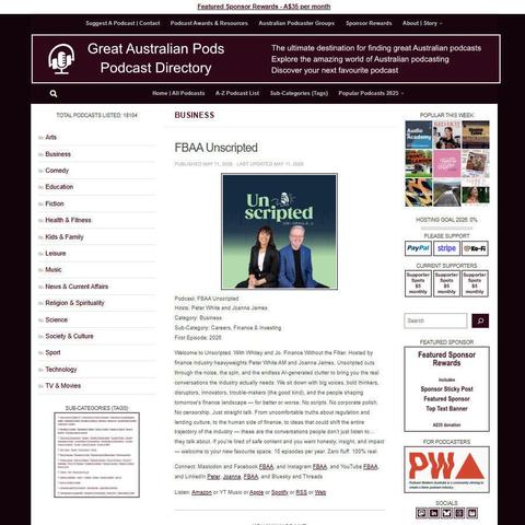 FBAA Unscripted   
Screenshot of the podcast listing on the Great Australian Pods website