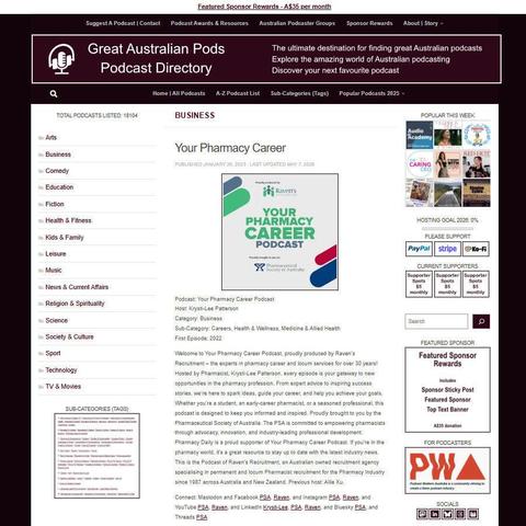 Your Pharmacy Career Podcast   
Screenshot of the podcast listing on the Great Australian Pods website