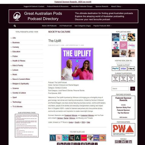 The Uplift Podcast   
Screenshot of the podcast listing on the Great Australian Pods website