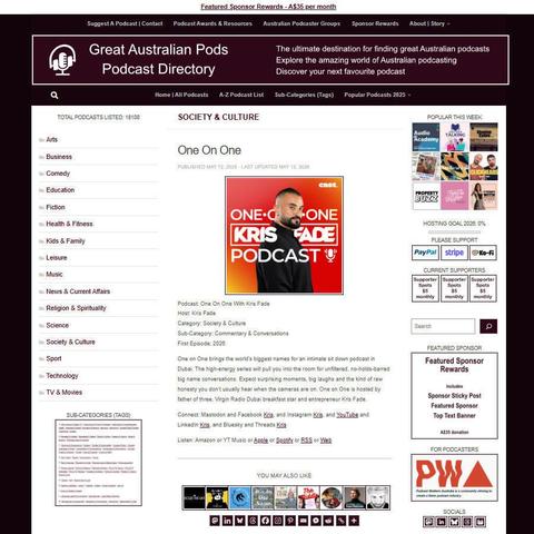 On One With Kris Fade   
Screenshot of the podcast listing on the Great Australian Pods website