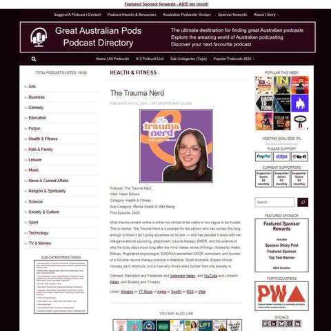 The Trauma Nerd   
Screenshot of the podcast listing on the Great Australian Pods website