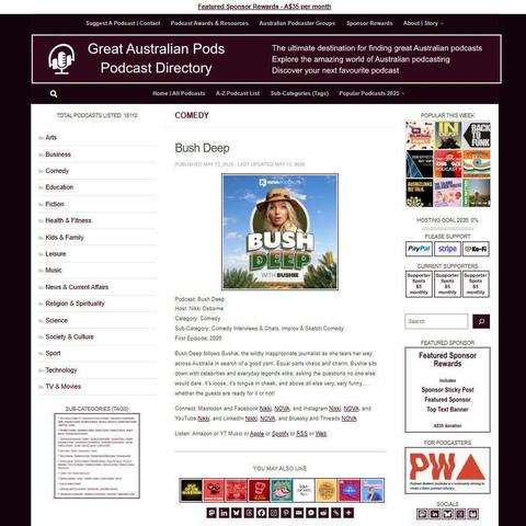 Bush Deep   
Screenshot of the podcast listing on the Great Australian Pods website