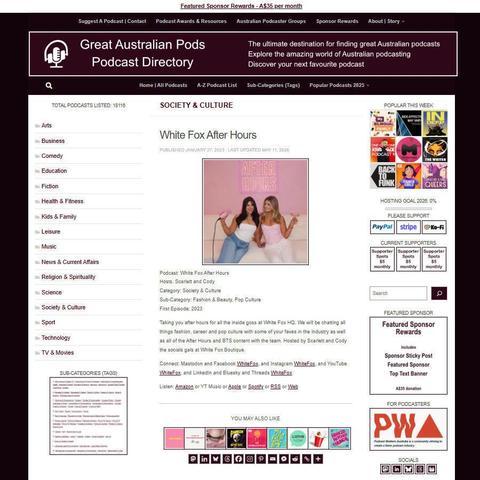 White Fox After Hours   
Screenshot of the podcast listing on the Great Australian Pods website