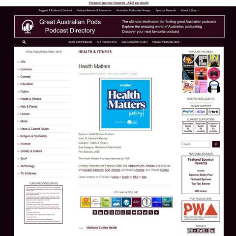 Health Matters Podcast   
Screenshot of the podcast listing on the Great Australian Pods website