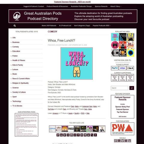 Whoa, Free Lunch!?   
Screenshot of the podcast listing on the Great Australian Pods website