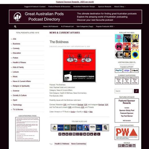 The Boldness   
Screenshot of the podcast listing on the Great Australian Pods website
