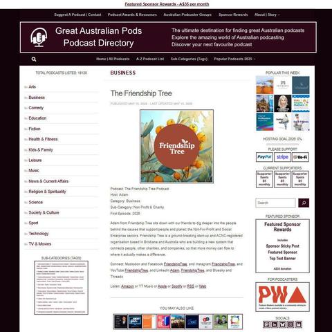 The Friendship Tree Podcast   
Screenshot of the podcast listing on the Great Australian Pods website