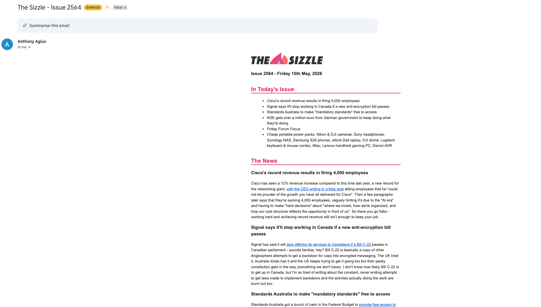 Today's edition of The Sizzle, in "puny" text