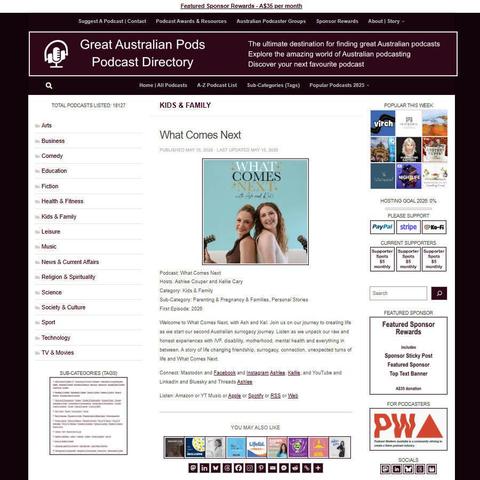 What Comes Next   
Screenshot of the podcast listing on the Great Australian Pods website
