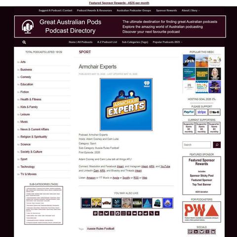 Armchair Experts   
Screenshot of the podcast listing on the Great Australian Pods website