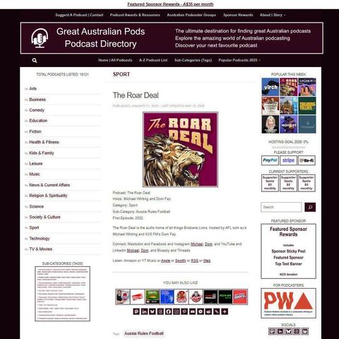 The Roar Deal   
Screenshot of the podcast listing on the Great Australian Pods website