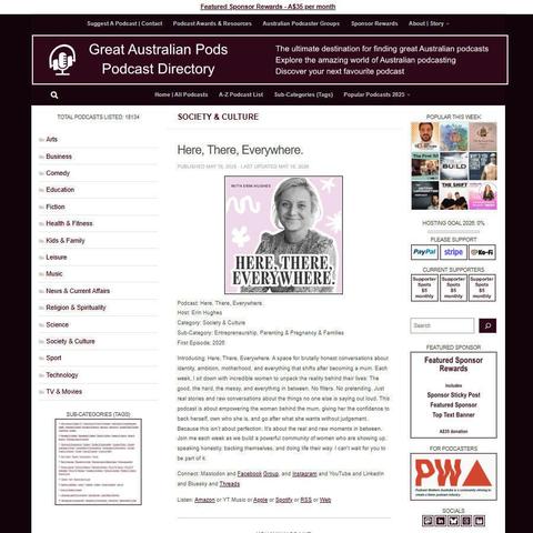 Here, There, Everywhere.   
Screenshot of the podcast listing on the Great Australian Pods website