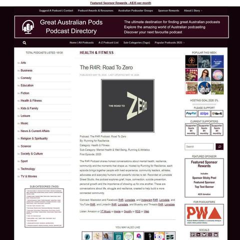 The R4R Podcast: Road To Zero   
Screenshot of the podcast listing on the Great Australian Pods website