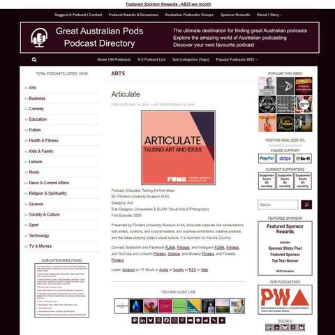 Articulate: Talking Art And Ideas   
Screenshot of the podcast listing on the Great Australian Pods website