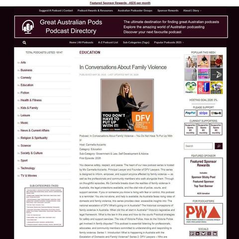 In Conversations About Family Violence – You Do Not Have To Put Up With It!   
Screenshot of the podcast listing on the Great Australian Pods website