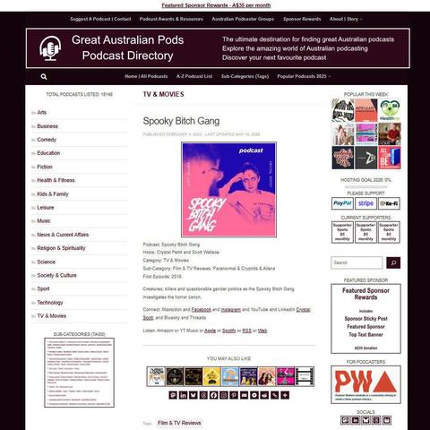 Spooky Bitch Gang   
Screenshot of the podcast listing on the Great Australian Pods website