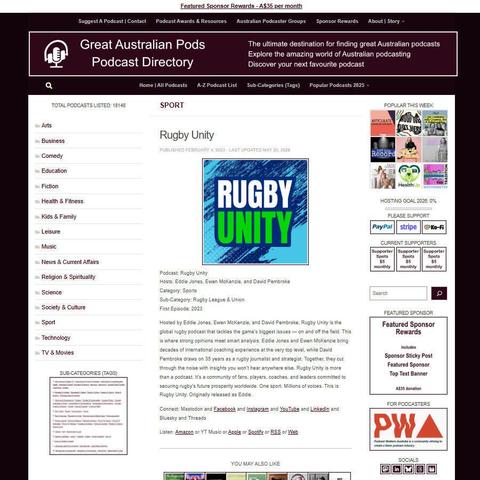 Rugby Unity   
Screenshot of the podcast listing on the Great Australian Pods website