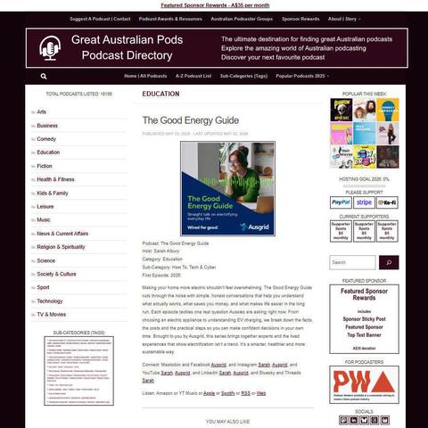 The Good Energy Guide   
Screenshot of the podcast listing on the Great Australian Pods website