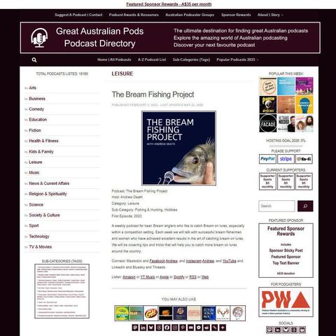 The Bream Fishing Project   
Screenshot of the podcast listing on the Great Australian Pods website