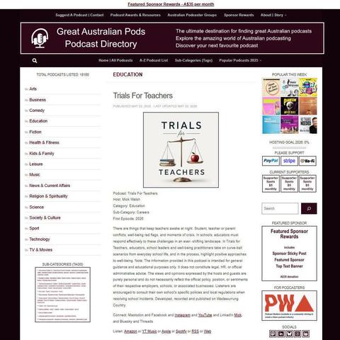 Trials For Teachers   
Screenshot of the podcast listing on the Great Australian Pods website
