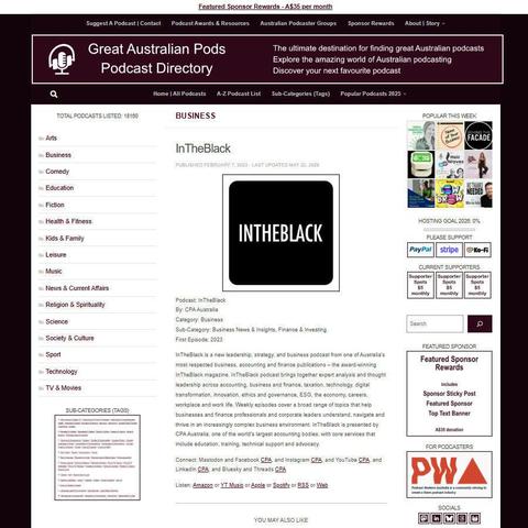 InTheBlack   
Screenshot of the podcast listing on the Great Australian Pods website