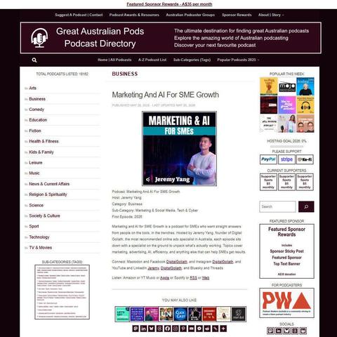 Marketing And AI For SME Growth   
Screenshot of the podcast listing on the Great Australian Pods website