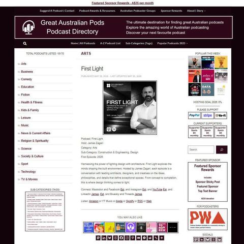 First Light   
Screenshot of the podcast listing on the Great Australian Pods website