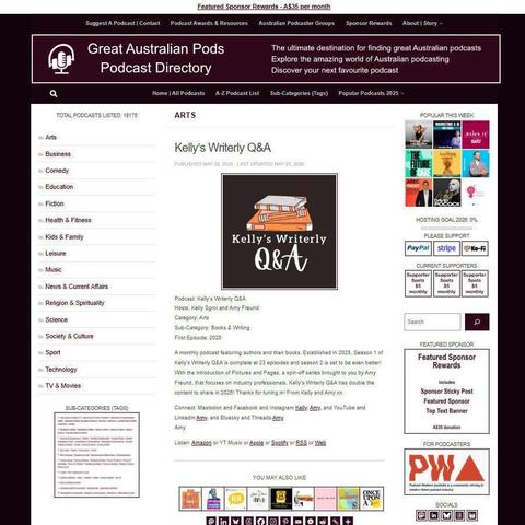Kelly's Writerly Q&A   
Screenshot of the podcast listing on the Great Australian Pods website