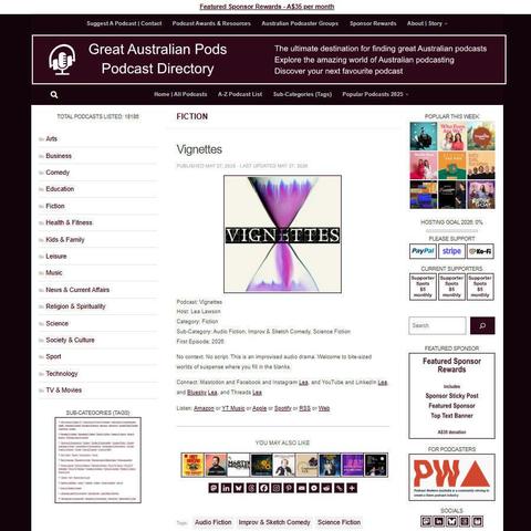 Vignettes   
Screenshot of the podcast listing on the Great Australian Pods website