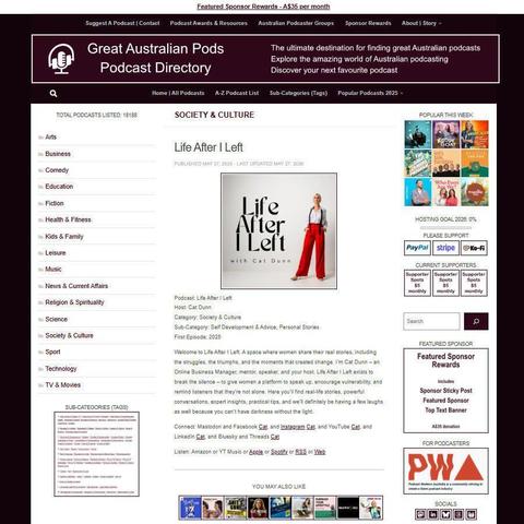 Life After I Left   
Screenshot of the podcast listing on the Great Australian Pods website