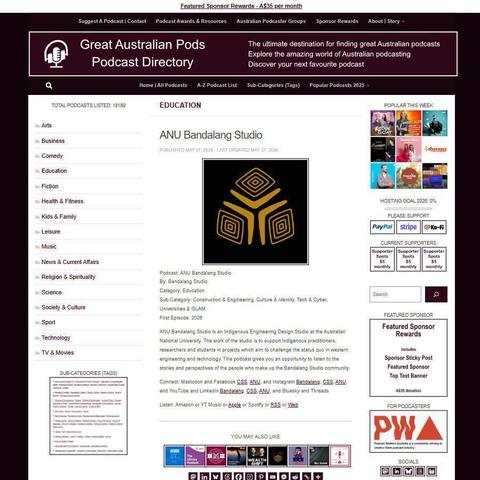 ANU Bandalang Studio   
Screenshot of the podcast listing on the Great Australian Pods website