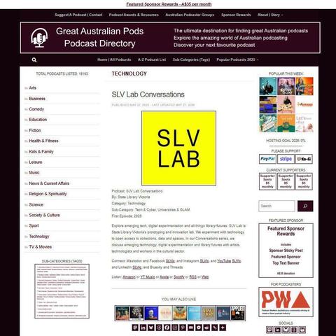 SLV Lab Conversations   
Screenshot of the podcast listing on the Great Australian Pods website