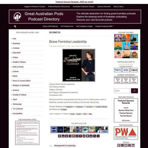 Brave Feminine Leadership   
Screenshot of the podcast listing on the Great Australian Pods website