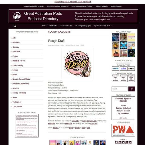 Rough Draft   
Screenshot of the podcast listing on the Great Australian Pods website