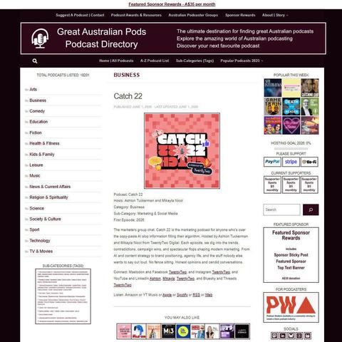 Catch 22   
Screenshot of the podcast listing on the Great Australian Pods website