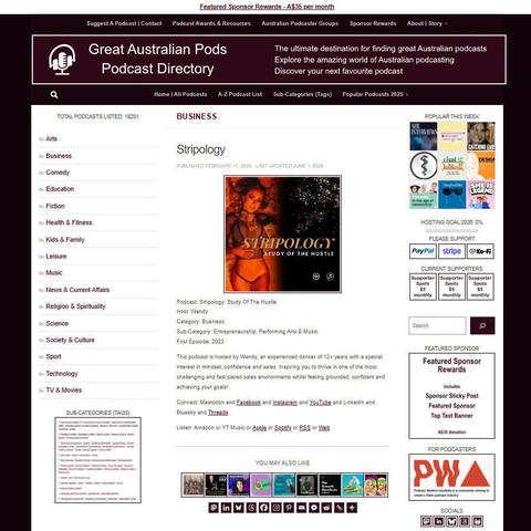 Stripology: Study Of The Hustle   
Screenshot of the podcast listing on the Great Australian Pods website