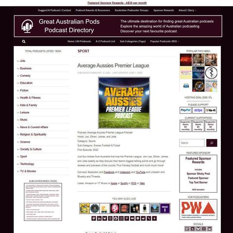 Average Aussies Premier League Podcast   
Screenshot of the podcast listing on the Great Australian Pods website