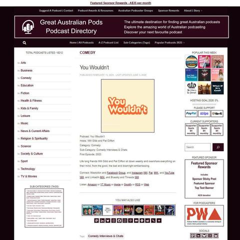You Wouldn't   
Screenshot of the podcast listing on the Great Australian Pods website