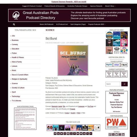 Sci_Burst   
Screenshot of the podcast listing on the Great Australian Pods website