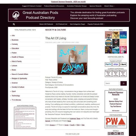 The Art Of Living   
Screenshot of the podcast listing on the Great Australian Pods website
