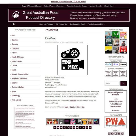 The BroMax Podcast   
Screenshot of the podcast listing on the Great Australian Pods website