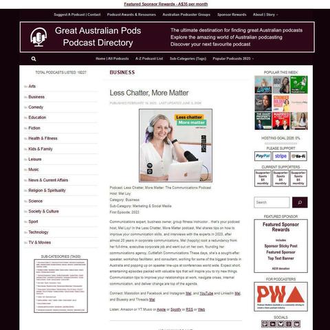 Less Chatter, More Matter: The Communications Podcast   
Screenshot of the podcast listing on the Great Australian Pods website