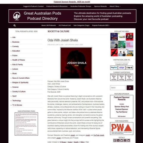 Oda With Josiah Shala   
Screenshot of the podcast listing on the Great Australian Pods website