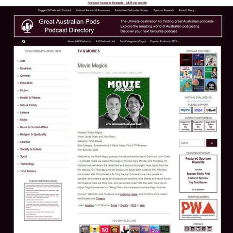Movie Magick
Screenshot of the podcast listing on the Great Australian Pods website