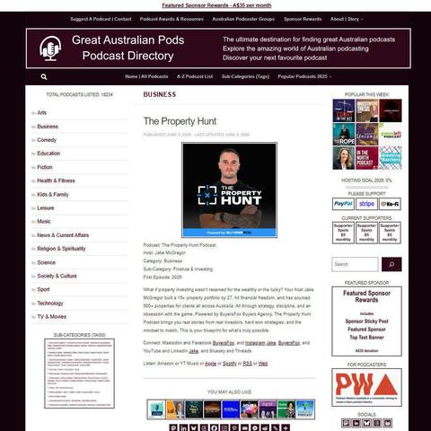 The Property Hunt Podcast   
Screenshot of the podcast listing on the Great Australian Pods website