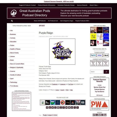 Purple Reign   
Screenshot of the podcast listing on the Great Australian Pods website