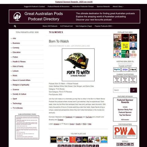 Born To Watch - A Movie Podcast   
Screenshot of the podcast listing on the Great Australian Pods website